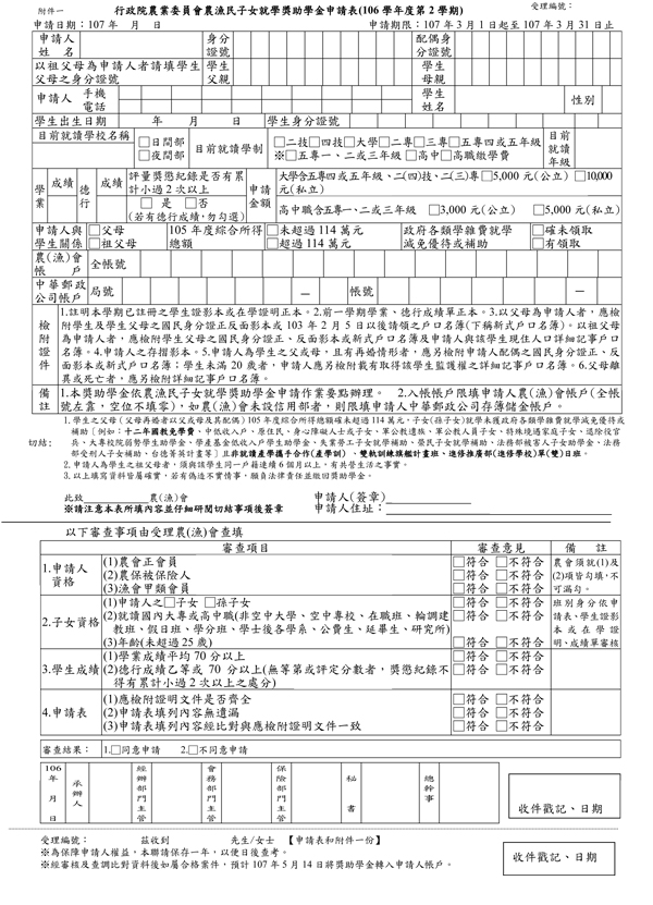 農漁會獎學金申請表